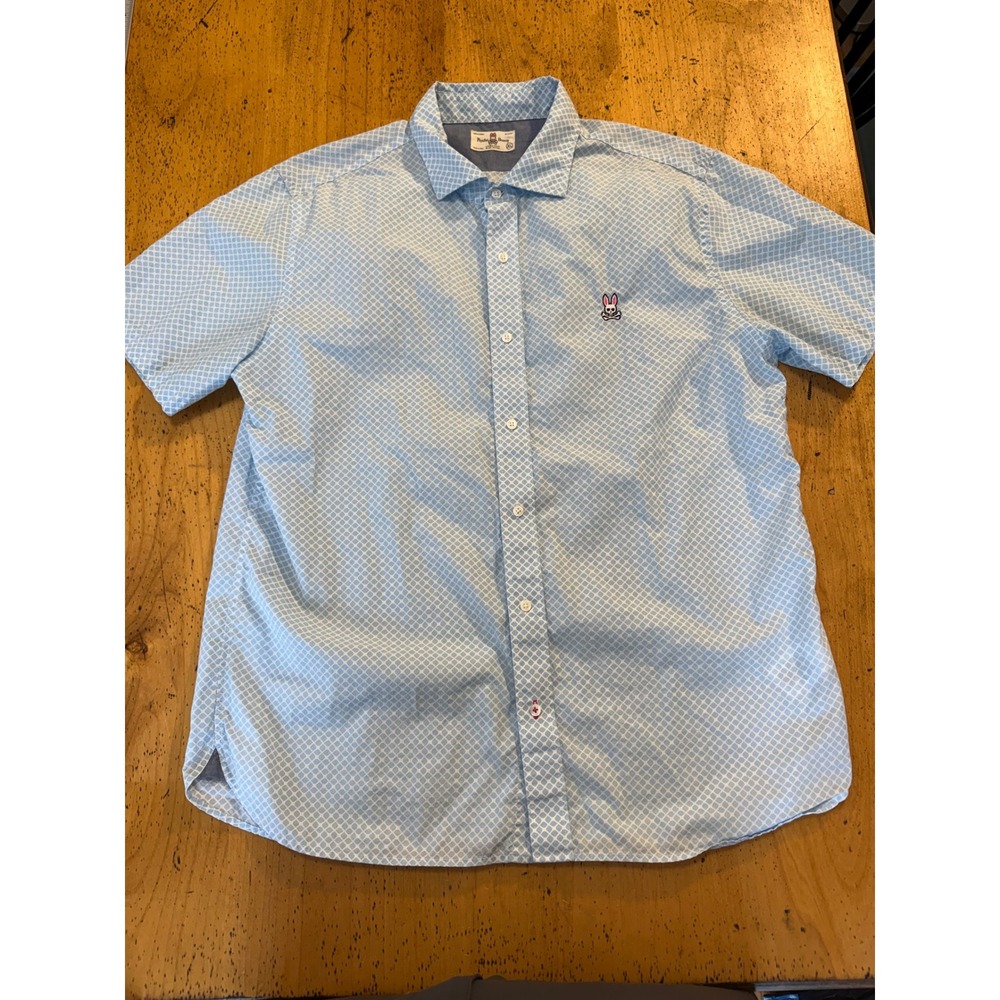Psycho Bunny Button Down XL Light Blue Geometric Diamond Pima Cotton Mens Shirt
